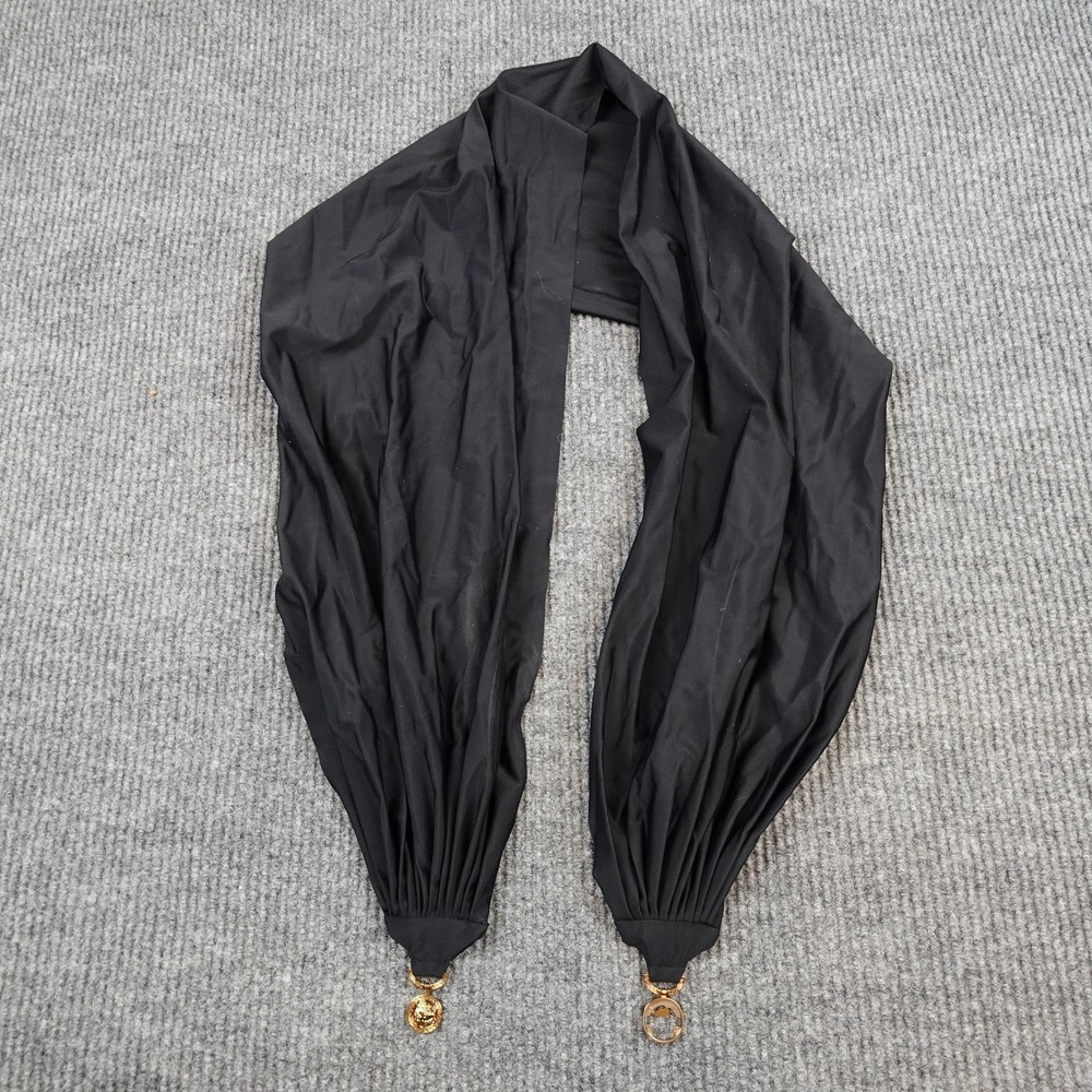 Versace Scarf Womens S/M Black Medusa Logo Gold Medallions Made In Italy